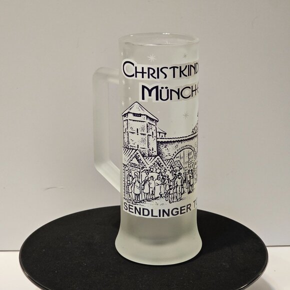 Vintage German Christmas Market Frosted Glass Stein With Munich Scene & Handle - Picture 12 of 13